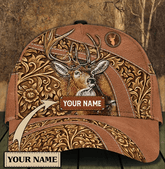 Maxcorners Deer Hunting Leather Pattern Wooden Pattern Personalized Cap