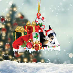 MAXCORNERS SHELTIE MERRY CHRISTMAS HANGING ORNAMENT