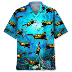 Maxcorners Scuba Diving Creature Colorful Hawaiian Shirt