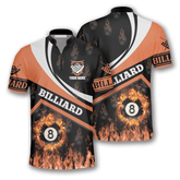 Maxcorners Billiard Fire Flame Orange Billiard Custom Name Zipper Polo Shirt
