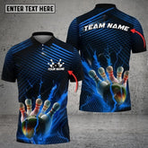 Maxcorners Bowling Ball & Pins Colorful Powerful Lightning Premium Multicolor Customized Name 3D Polo Shirt (4 Colors)