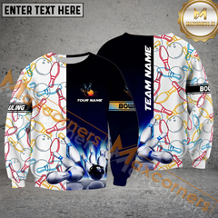 Maxcorners Black and White Light Bowling Jersey Customized Name, Team Name 3D Polo Shirt