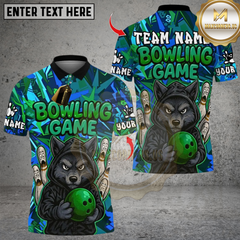Maxcorners Bowling Wolf Cartoon Multioptions Personalized Name, Team Name Unisex 3D Shirts