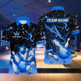 Maxcorners Blue Dragon Flaming Bowling Shirt for Men and Women Custom Bowling Jersey for Team LM2504