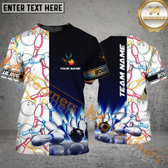 Maxcorners Black and White Light Bowling Jersey Customized Name, Team Name 3D Polo Shirt