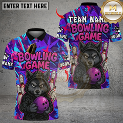 Maxcorners Bowling Wolf Cartoon Multioptions Personalized Name, Team Name Unisex 3D Shirts