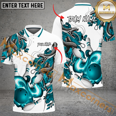 Maxcorners Ball And Pins Snake Pattern Bowling Jersey Multicolor Option Customized Name, Team Name 3D Polo Shirt