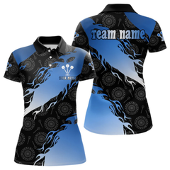 Maxcorners Custom Men's Darts Shirt With Cobalt Flames & Black Dartboard Pattern, Darts Jersey LM1805