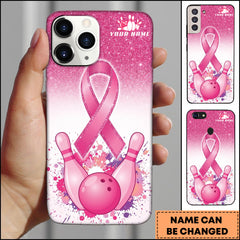 Maxcorners Bowling Pink Ribbon Awareness Glitter Personalized Name Phone Case
