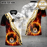 Maxcorners Billiards Shirt White Smoke Fire 8 Ball Gold Tribal Multicolor Options Personalized Name, Team Name 3D Shirt (4 Colors)