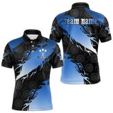 Maxcorners Custom Men's Darts Shirt With Cobalt Flames & Black Dartboard Pattern, Darts Jersey LM1805