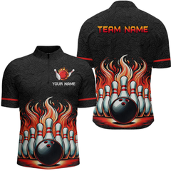 Maxcorners Flame Bowling Custom Men Bowling Shirt Polo & Quarter-Zip Bowling Team Jerseys LM054