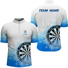 Maxcorners Blue Icy Frozen Darts Shirts With Pocket For Men Custom Darts Team Jerseys LM1605
