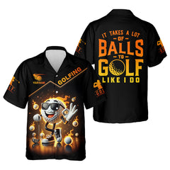 Maxcorners It Takes a Lot of Balls to Golf the Way I Do Custom Men's Golf Polo Shirt, Funny Golf Shirt, Dad Golf Gift