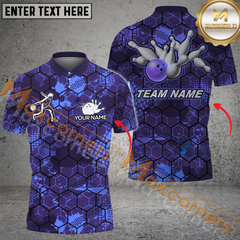 Maxcorners Ball And Pins Hexagon Pattern Bowling Team Jersey Multicolor Options Personalized Name, Team Name 3D Shirt