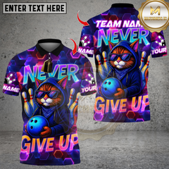 Maxcorners Never Give Up Cool Cat With Bowling Personalized Name 3D Unisex Shirt