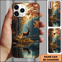 Maxcorners Artist Hunting Deer Lake Autumn Reflection Sunset Personalized Name Phone Case