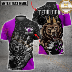 Maxcorners Bowling Bear King Ball Pattern Multicolor Customized Name, Team Name 3D Polo Shirt