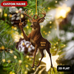 Maxcorners Personalized Funny Deer Buck Fukin' Finger Hunting Acrylic Christmas Ornament And Keychain Custom Gift For Hunters 2D Flat
