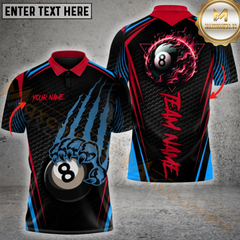 Maxcorners Billiard 8 Ball Fire Claws Scratch Multicolor Personalized Name, Team Name 3D Shirt