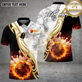 Maxcorners Bowling Shirt White Fire Smoke Golden Tribal Multicolor Options Personalized Name, Team Name 3D Shirt (4 Colors)