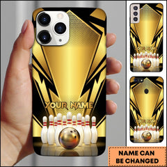 Maxcorners Bowling Golden Metallic Trophy Style Personalized Name Phone Case