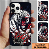 Maxcorners Bowling White Tiger Red Splash Personalized Name Phone Case
