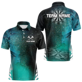 Maxcorners Custom Men's Darts Team Shirt With Cosmic Teal Gradient & Abstract Dartboards LM1805
