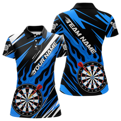 Maxcorners Blue Dartboard Flame Custom Dart Shirts For Men, Darts Team Jerseys Polo & Quarter Zip Shirts LM1605