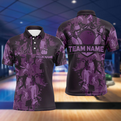 Maxcorners Custom Bowling Shirts Men Camo Bowling Jersey Team League Bowling Polo Shirt