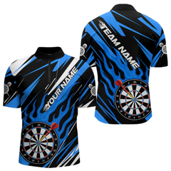 Maxcorners Blue Dartboard Flame Custom Dart Shirts For Men, Darts Team Jerseys Polo & Quarter Zip Shirts LM1605