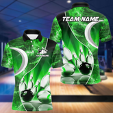 Maxcorners Green Light Pattern Bowling Polo, Quarter Zip Shirts For Men Custom Bowling Team League Jerseys LM105