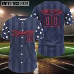 Maxcorners Custom Dark Blue And Red Baseball Shirt For Men Personalized Patriotic Baseball Jersey LM1109