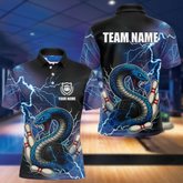 Maxcorners Personalized Black And Blue Thunder Lightning Cobra Snake Bowling Shirts For Men, Bowling Team Uniform LM154
