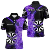 Maxcorners Custom Black And Purple Flame Darts Shirts For Men, Darts Team Jerseys Polo & Quarter Zip Uniform LM1605