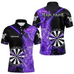 Maxcorners Custom Black And Purple Flame Darts Shirts For Men, Darts Team Jerseys Polo & Quarter Zip Uniform LM1605