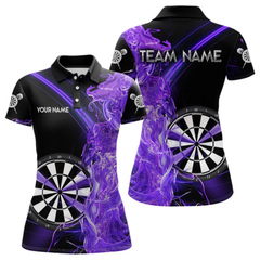 Maxcorners Custom Black And Purple Flame Darts Shirts For Men, Darts Team Jerseys Polo & Quarter Zip Uniform LM1605