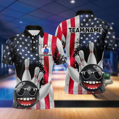 Maxcorners American Flag Bowling Shirts For Men Women Funny Bowling Jersey Team Bowling Shirt