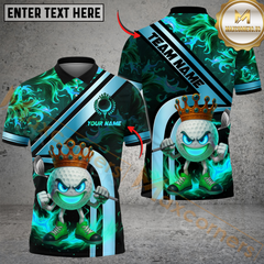 Maxcorners Golden Fire King Golf Polo Shirt, Customized Name & Team Name 3D Shirts (4 Colors)