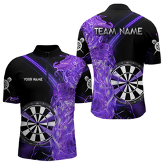 Maxcorners Custom Black And Purple Flame Darts Shirts For Men, Darts Team Jerseys Polo & Quarter Zip Uniform LM1605