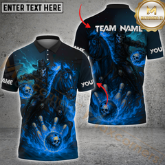 Maxcorners Bowling Shirt Fiery Cowboy Skeleton Ghost Rider Style Personalized Name, Team Name 3D Shirt (4 Colors)