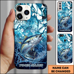 Maxcorners Tuna Fishing Phone Case Blue Water Splash Fish Art Personalized Name 3D Phone Case