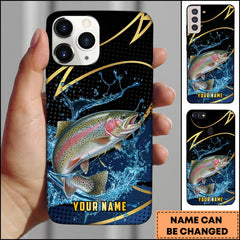 Maxcorners Trout Fishing Phone Case Dynamic Water Splash Black Gold Line Personalized Name Phone Case