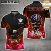 Maxcorners Bowling Eagle Blaze US Flag Multicolor Option Customized Name, Team Name 3D Polo Shirt
