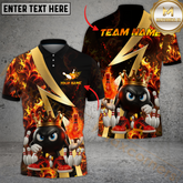 Maxcorners Bowling Royal Flames Multicolor Customized Name, Team Name 3D Polo Shirt