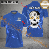 Maxcorners Crazy Skull Billiard Jersey Multicolor Options Personalized Name, Team Name 3D Polo Shirt (4 Colors)