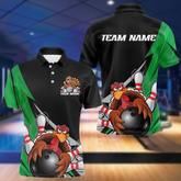 Maxcorners Black And Green Custom Funny Turkey Thanksgiving Bowling Team Polo Shirts For Men LM113