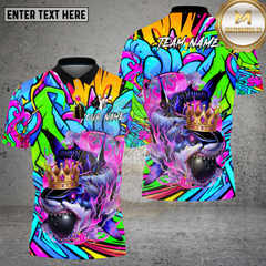 Maxcorners Bowling King Shark Graffiti Neon Art Design Multi Options Personalized Name Team Name 3D Shirt