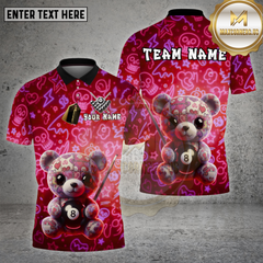 Maxcorners Billiards Cute Teddy Bear Neon Graffiti Style Multi Options Personalized Name Team Name 3D Shirt