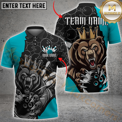 Maxcorners Bowling Bear King Ball Pattern Multicolor Customized Name, Team Name 3D Polo Shirt